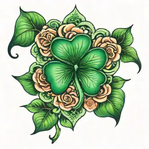 Green Shamrock On A Bed Of Roses