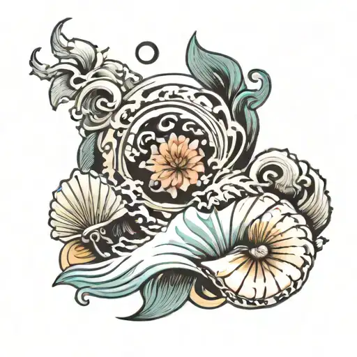 Beach Waves And Seashells Incorporated To Symbolize