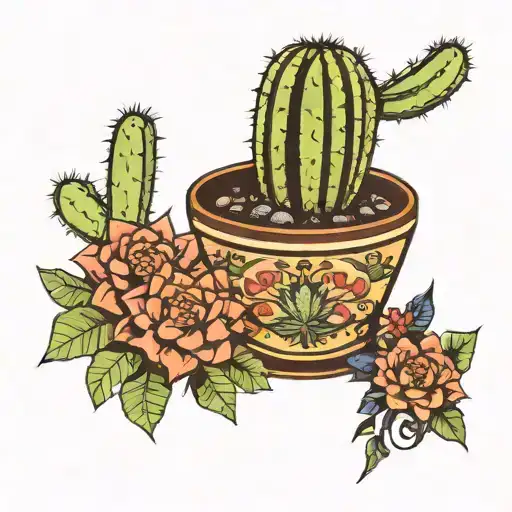 Cactus In A Decorated Pot