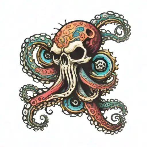 Colorful Octopus With Skull Head