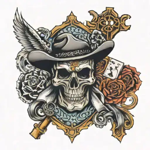 Western Men Sleeve Tatto With Cross And Cards