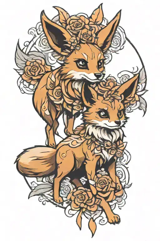 Fierce Eevee And A Wolf Standing