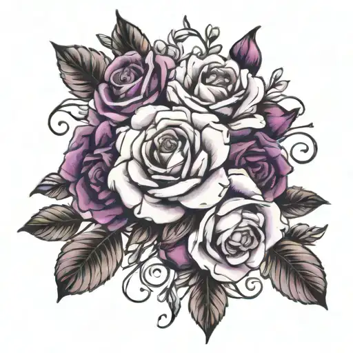 Lavender Rose And Violet Flowers Intertwined