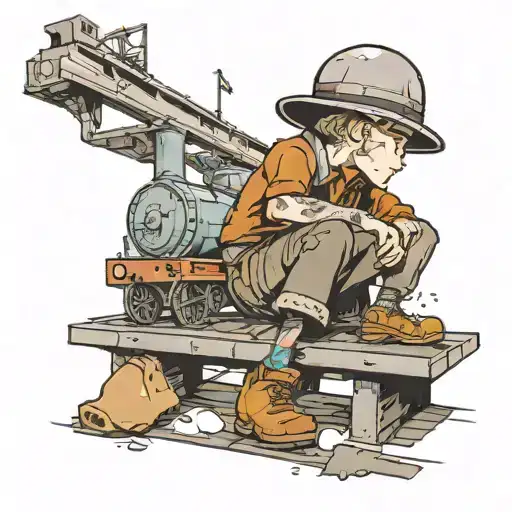 A Little Man Waiting For A Train In A Train Station