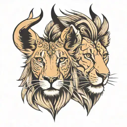Head Of A Gazelle And Head Of A Lion Which Unite Gently
