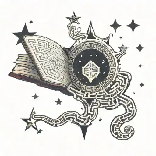 Book With Maze In The Universe With Stars Reflected In A Mirror