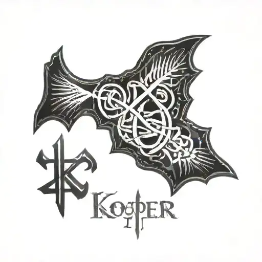 Black And White Sketch Of A Tattoo With Slavic Runes And The Inscription Khoper