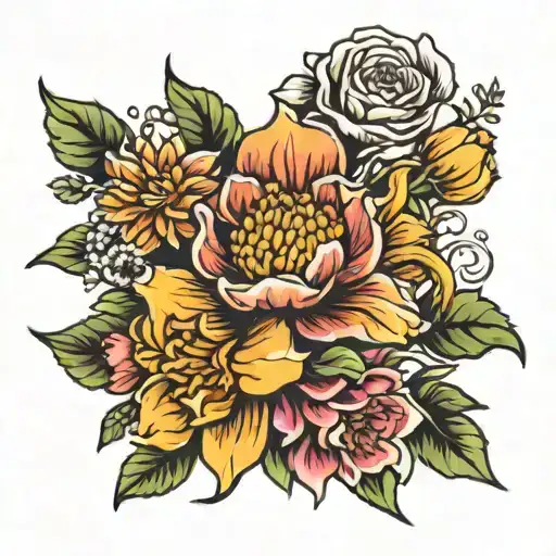 Flower Bouguet Daffodil Rose Marigold Chrythensmum