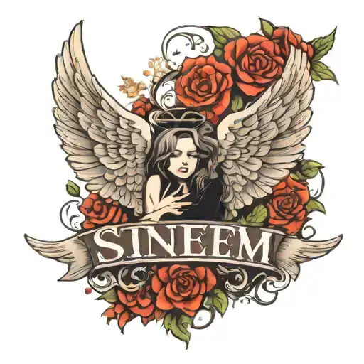 Angel Wings Spread Wide With The Name Sinem In Between