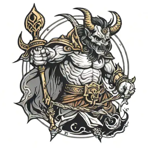 Demon King Holding A Spear Stuck In The Ground