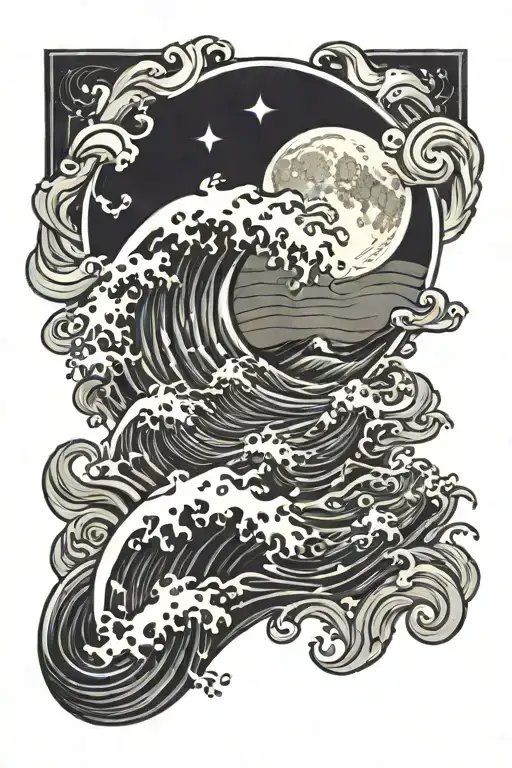 Moon And Waves Flowing