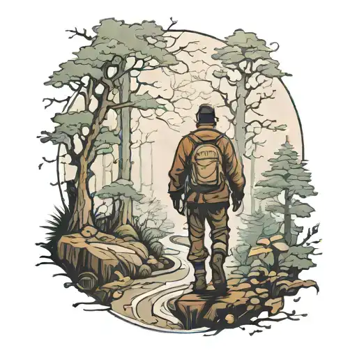 Man At The End Of A Forest Path In The Mist