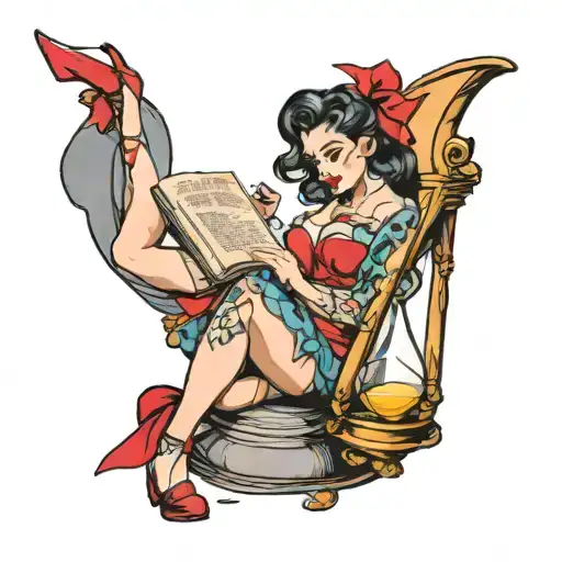 Pinup Girl Sitting On An Hourglass Writing In A Book