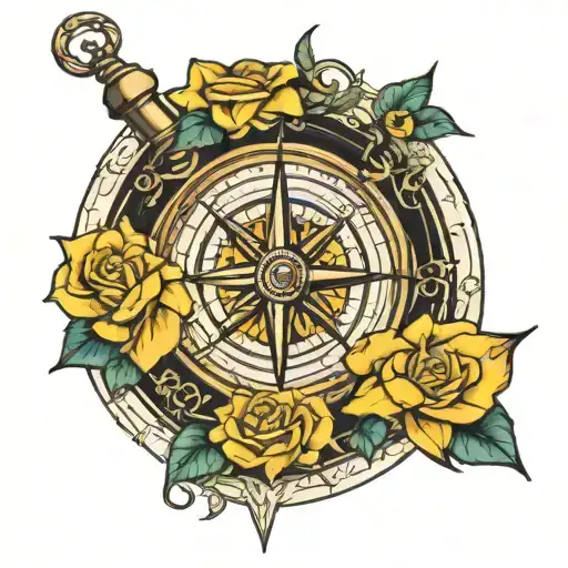 Compass With Yellow Rose