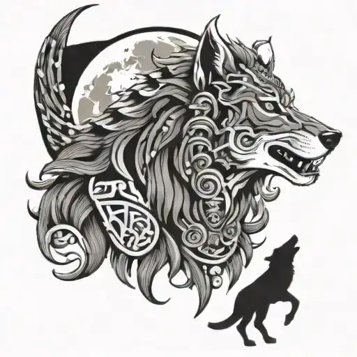 Shiva And Wolf Howling At The Moon