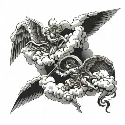 War In Heaven Angels Fighting Demons In Clouds Surrounding