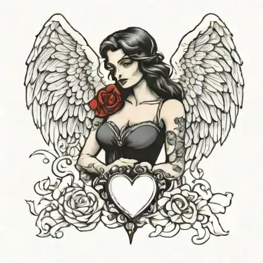 Dark Female Angel Holding Heart