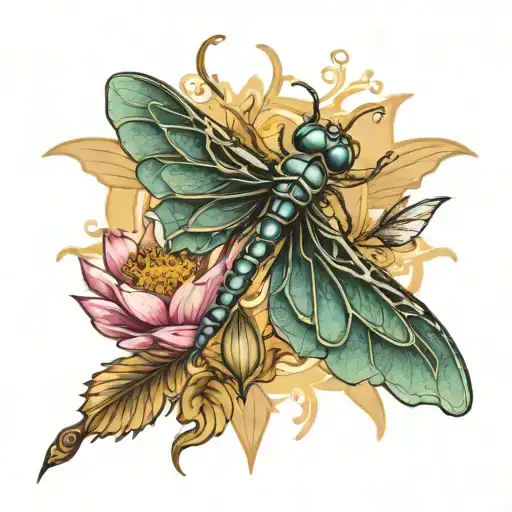 Dragonfly With His Wings As A Lotus Flower