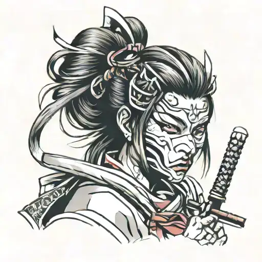 Samurai Girl In A Mask With Katana