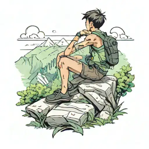 A Boy Sitting On Top Of Mountain And Watching The Greenary