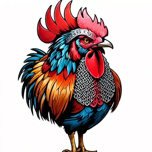 Angy Rooster Wearing Chainmail Hood