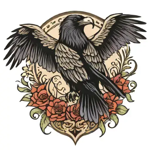 Nordic Raven With Open Wings