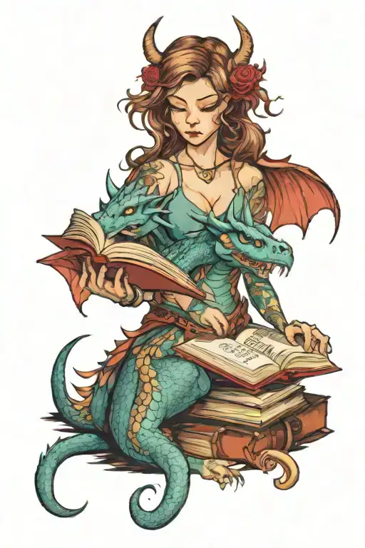 Girl Book Fantasy Scene Dragon Emerging