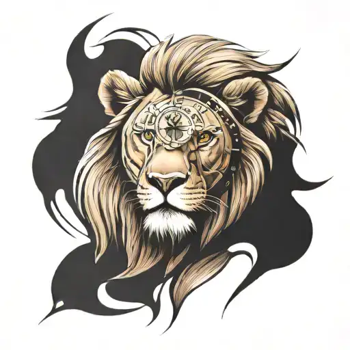 Realistic Lion With Broken Clock