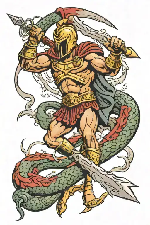 Spartan Kills A Snake With His Spear