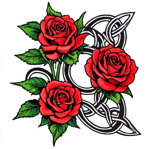 Celtic Triqueta With Open Red Rose Intertwined
