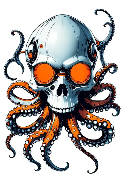 Cyclops Octopus Scary Futuristic Robotic Orange Skull