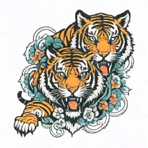 Tiger Surrounded By Wolf