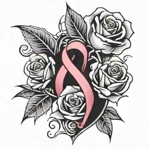 Rose With Breast Cancer Sign Intertwined
