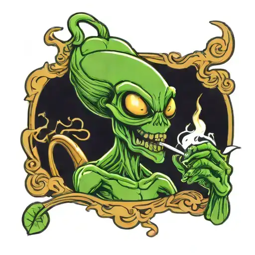 Cartoon Alien Smoking A Joint