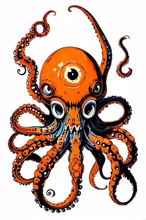 Horror One Eyed Octopus Orange Robotic