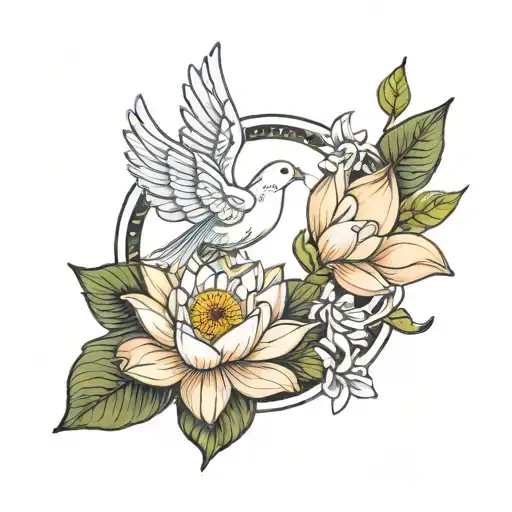 Dove And Lotus Flower Blooming