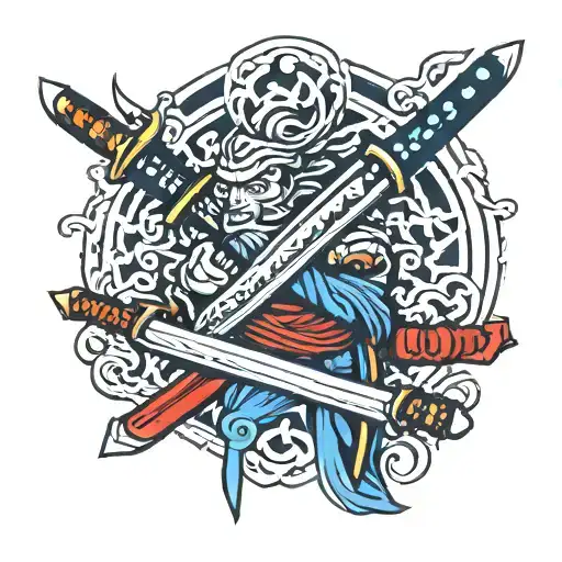 Two Samurai Swords One Red One Blue