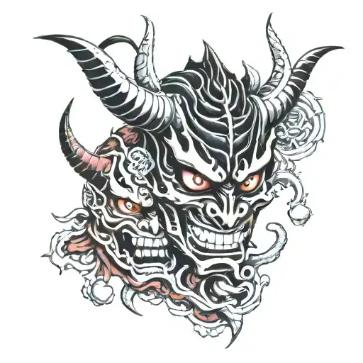 Two Hannya Mask Surrounded By Dragon