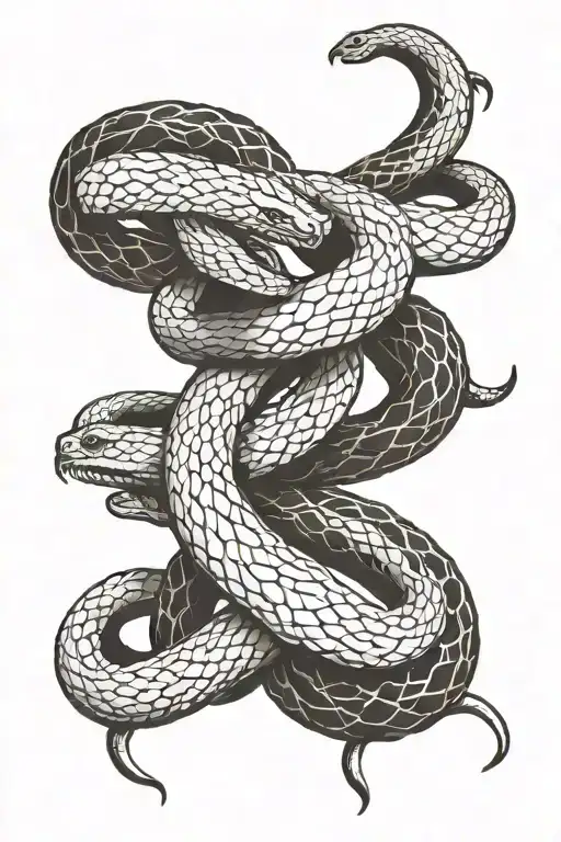 Two Snakes Intertwined One Black The Other White Drawing