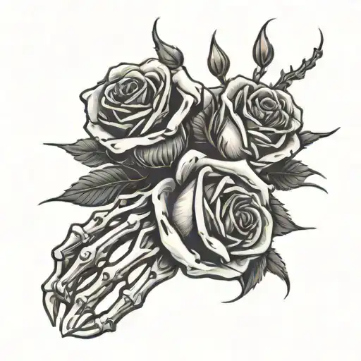 Skeleton Hand Holding Rose Intertwined