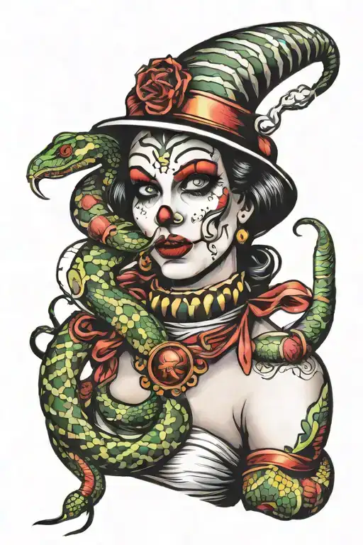 Snake And Clown Woman