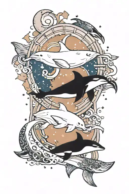 Pisces Symbol With A Polar Bear And An Orca In The Night Sky
