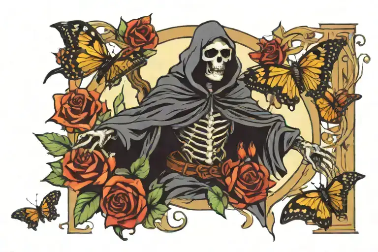 Grim Reaper And Butterflies Fluttering