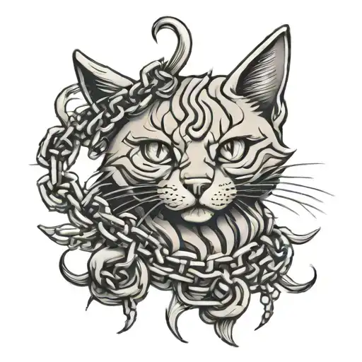Smoky Cat Wrapped In Chains Blackwork