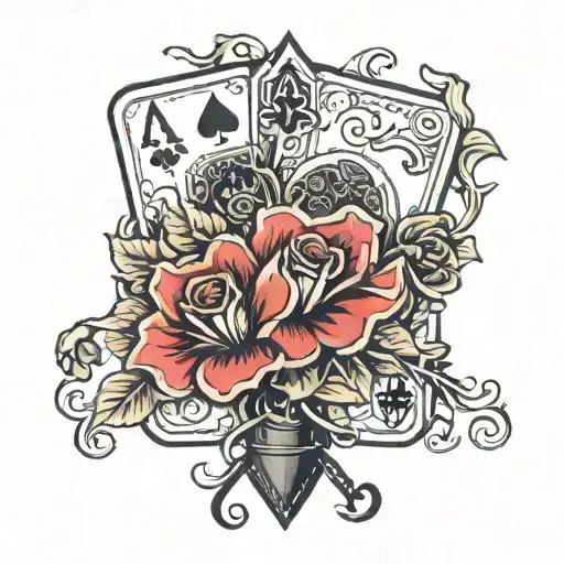 Flowers With Ace Of Spades Card