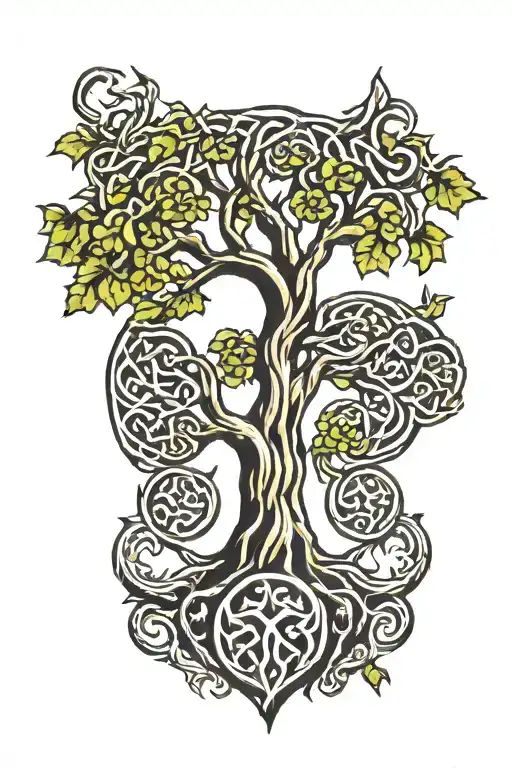Celtic Wolf Paw Print With Tree Of Life Intertwined