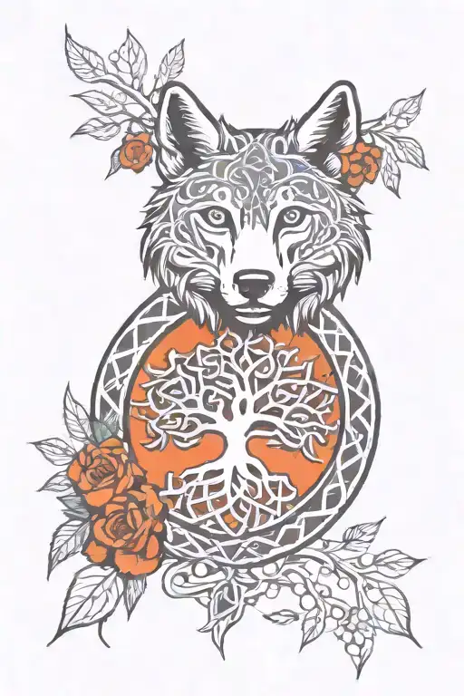 Celtic Wolf Paw Print With Tree Of Life Intertwined