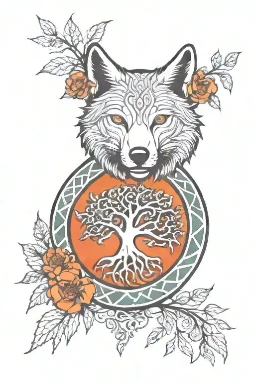 Celtic Wolf Paw Print With Tree Of Life