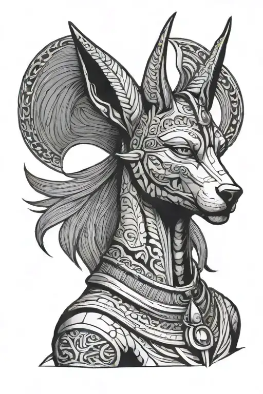 Anubis Half Portrait Tattoo Monochrome