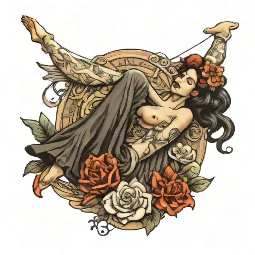 Realistic Woman Statue With Broken Legs And Flowers